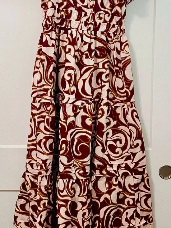 NWT Anthropologie Maeve Tiered Maxi Dress Burgundy Boho Smocked Waist Size S - Picture 2 of 6